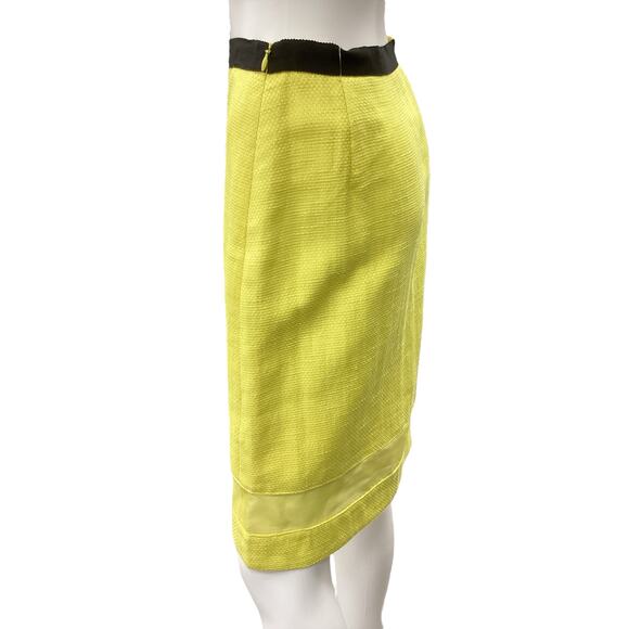 Féraud Skirt Women’s Size 4 Cotton Linen Blend Silk Lining A-Line Bright Yellow - Picture 2 of 4